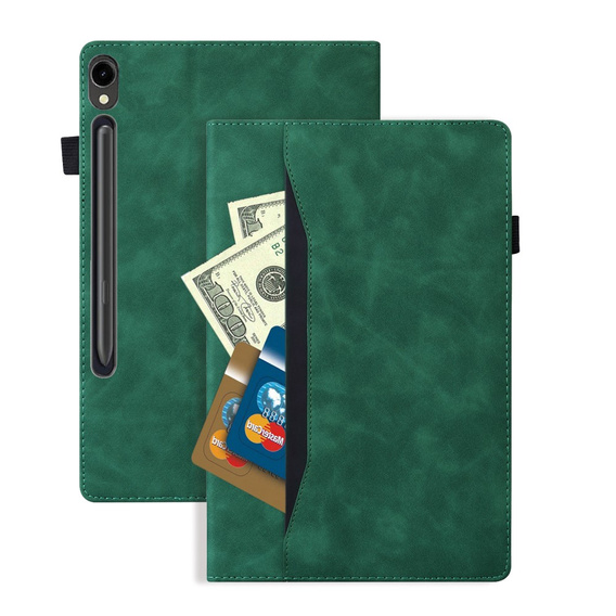 Pouzdro pro Samsung Galaxy Tab S10 FE+ Plus, Classic, s prostorem pro stylus, zelené