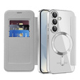 Klopové pouzdro pro Samsung Galaxy S25, RFID Wallet MagSafe CamShield, stříbrné