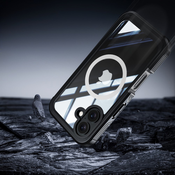 Pouzdro pro iPhone 16, Shockproof, se sklem, pro MagSafe, černé