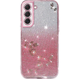 Pouzdro pro Samsung Galaxy S22, Glitter Flower, růžové rose gold