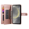 Klopové pouzdro pro Samsung Galaxy S25, Wallet Zipper Pocket, růžové