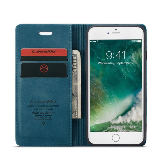 Pouzdro CASEME pro iPhone 7/8/SE 2020/SE 2022, Leather Wallet Case, modré