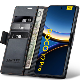 Pouzdro pro Xiaomi Poco F7 Pro, ERBORD Glossy Litchi, flipová peněženka, černé