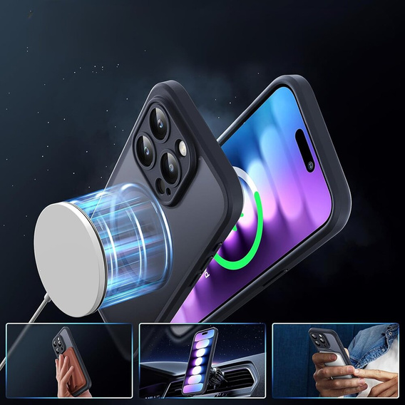 Pouzdro pro iPhone 16 Pro Max, pro MagSafe, ERBORD Matt Case, černý + sklo na displej