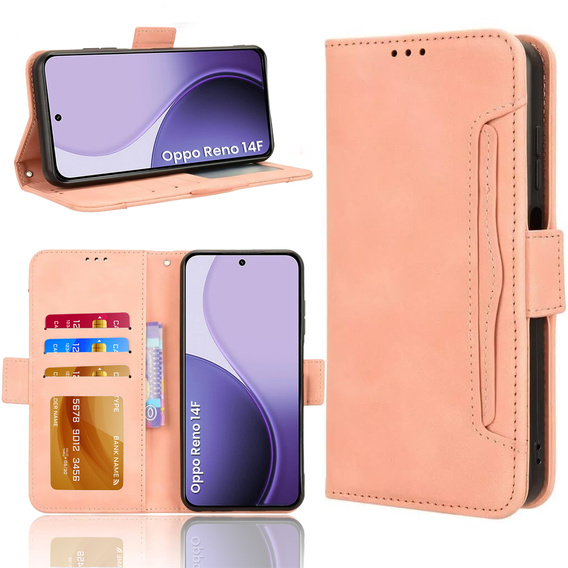 Flipové pouzdro pro Oppo Reno 14F, slot na karty, peněženka, růžové
