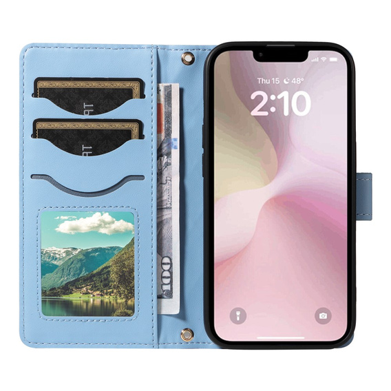 Pouzdro s klopou pro iPhone 16E, Rhombus Crossbody Leather, modré