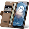 Pouzdro pro Motorola Moto G24 Power, ERBORD Glossy Litchi, flipová peněženka, hnědé