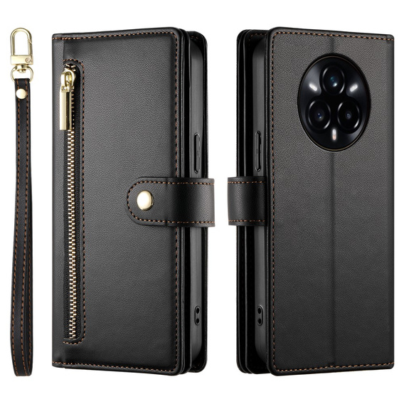 Klopové pouzdro pro Realme 14 Pro 5G, Wallet Zipper Pocket, černé