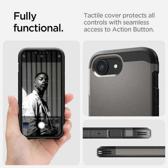 Pouzdro Spigen pro iPhone 16E, Tough Armor Mag MagSafe, šedé + 9H tvrzené sklo