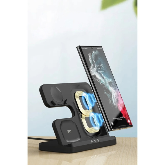 Bezdrátová indukční nabíječka 3v1 QI rychlá pro Samsung S25 S24 S23 Galaxy Watch Buds stanice černá