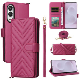 Flipové pouzdro pro Samsung Galaxy S25 Edge, Crossbody Leather Wallet, kaštanové