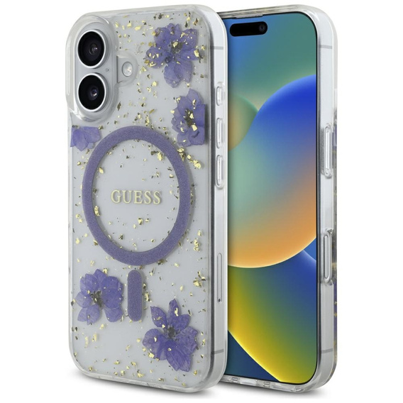 Pouzdro GUESS HC MagSafe Resin Flowers and Glitter pro iPhone 16