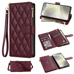Pouzdro s klopou pro Samsung Galaxy S25 Edge, Rhombus Crossbody Leather, kaštanové