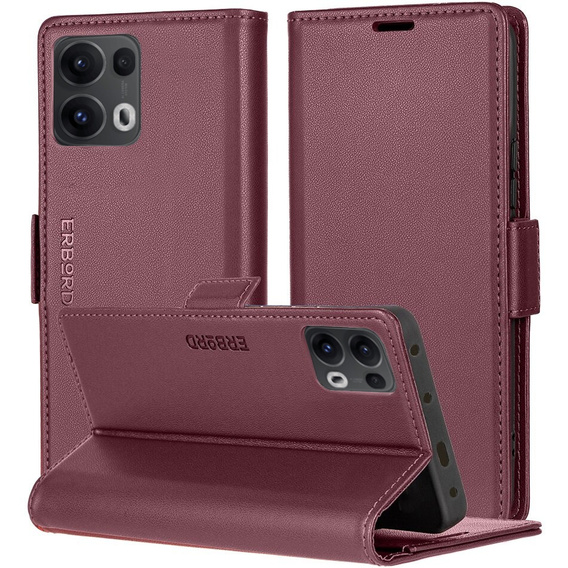 Pouzdro pro Oppo Reno 13 Pro, ERBORD Glossy Litchi, flipová peněženka, červené