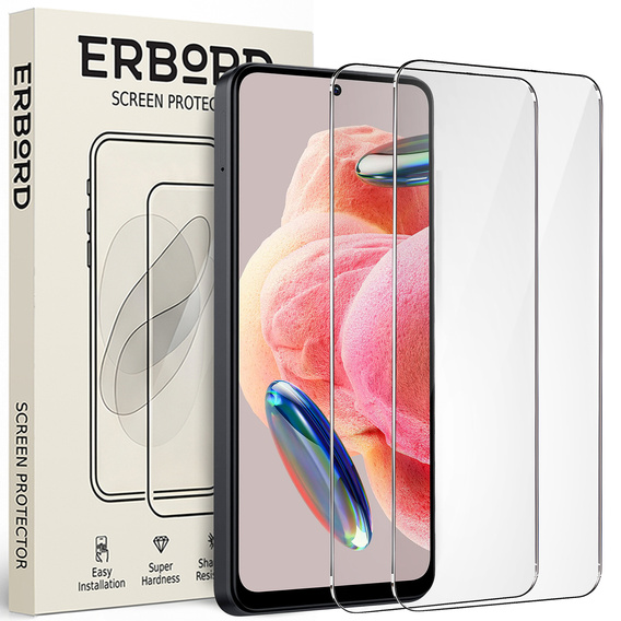 2x tvrzené sklo pro Xiaomi Redmi Note 12 4G/5G / POCO X5 5G, ERBORD 9H Hard Glass na displeji