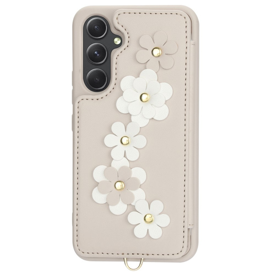 Pouzdro pro Samsung Galaxy A55 5G, Leather Flower Card Slot, béžové