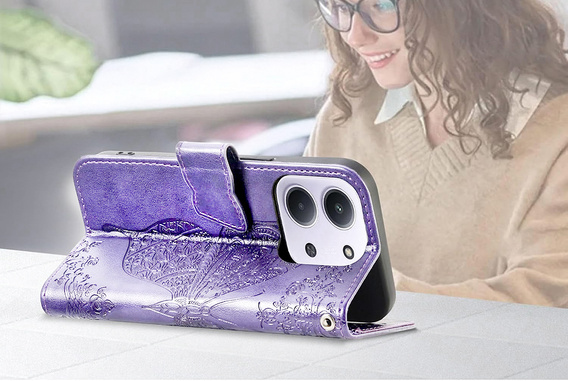 Klopové pouzdro pro Xiaomi Redmi 15C 4G/LTE, Butterfly, fialové