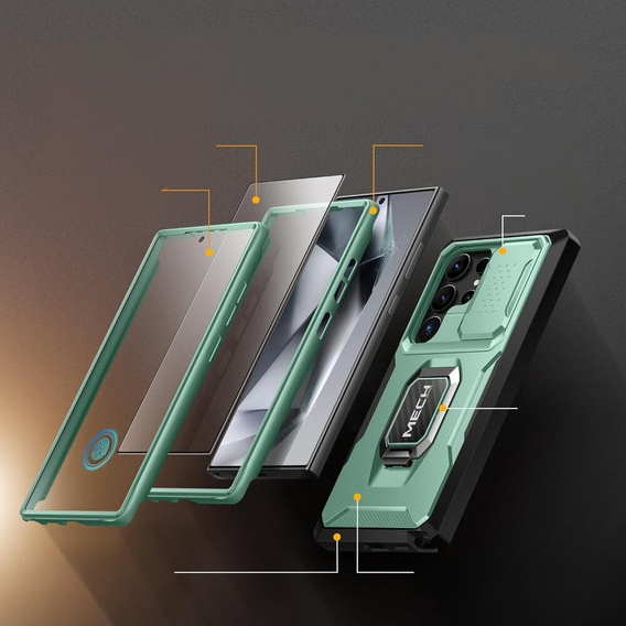 Pancéřové pouzdro pro Samsung Galaxy S24 Ultra, řada TONGATE MECH s kroužkem, světle zelené