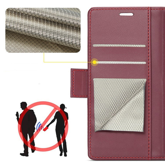 Pouzdro pro Samsung Galaxy S25 Edge, ERBORD Glossy Litchi, flipová peněženka, červené