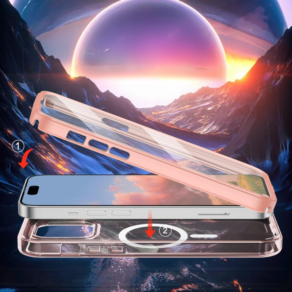 Pouzdro pro iPhone 16 Pro, Shockproof Hybrid, s fólií na displej, pro MagSafe, růžové