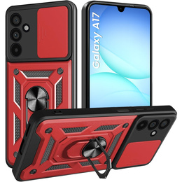 Pancéřové pouzdro pro Samsung Galaxy A17 5G, s ochranou fotoaparátu, se stojánkem, červené