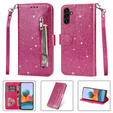 Klopové pouzdro pro Samsung Galaxy A55, Wallet Zipper Pocket Glittery, růžové