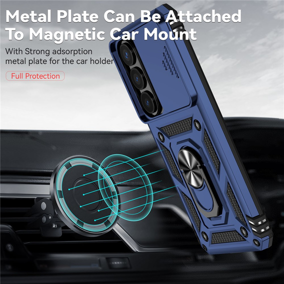 Pevné pouzdro s podstavcem a krytem objektivu pro Samsung Galaxy S26, modré