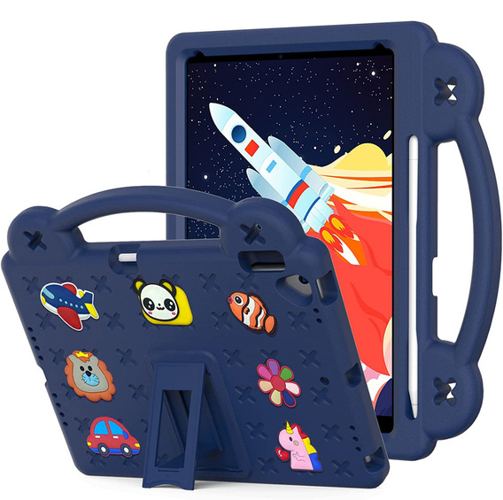 Dětské pouzdro pro iPad 10.2" 2021/2020/2019 (9/8/7 gen.) / Air 10.5" 2019 (3 gen.), Cute Patterns, se stojánkem, námořnicky modré
