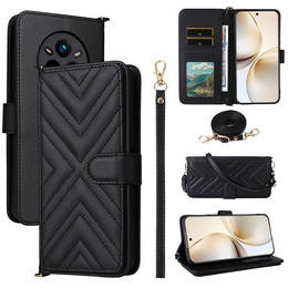 Flipové pouzdro pro Realme 14 Pro+ 5G, Crossbody Leather Wallet, černé