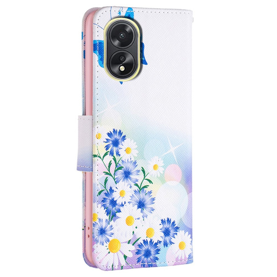 Klopové pouzdro pro Oppo A38 4G / Oppo A18 4G, Wallet, Butterfly & Flowers bílé