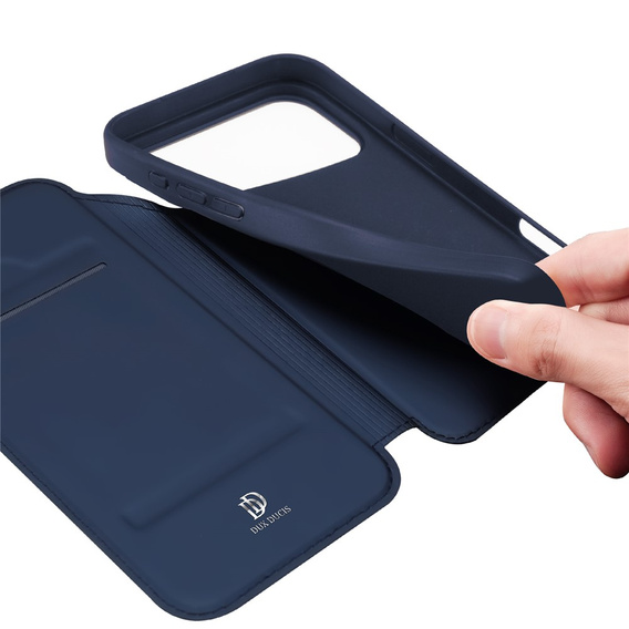 Pouzdro Dux Ducis pro iPhone 17 Pro Max, Skin Pro, s klopou, s přihrádkou na kartu, tmavě modré
