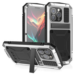 Pouzdro pro iPhone 15 Pro, R-JUST, pancéřované, stříbrné / černé