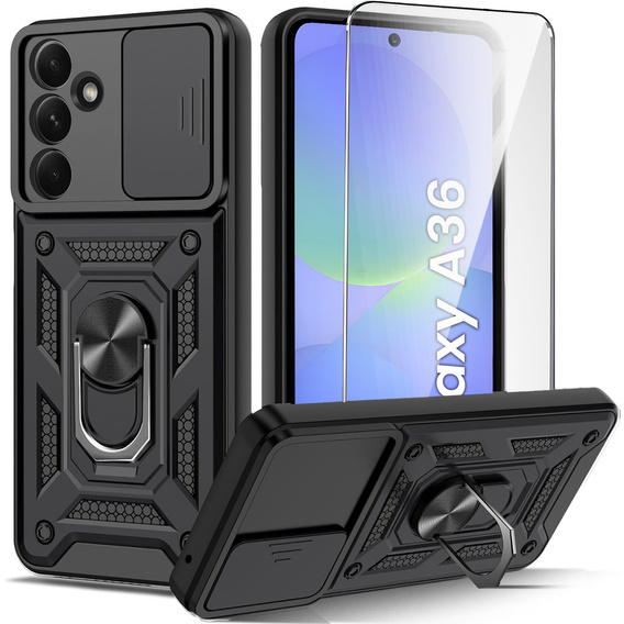 Pancéřové pouzdro pro Samsung Galaxy A36, CamShield Slide, černé + tvrzené sklo 9H