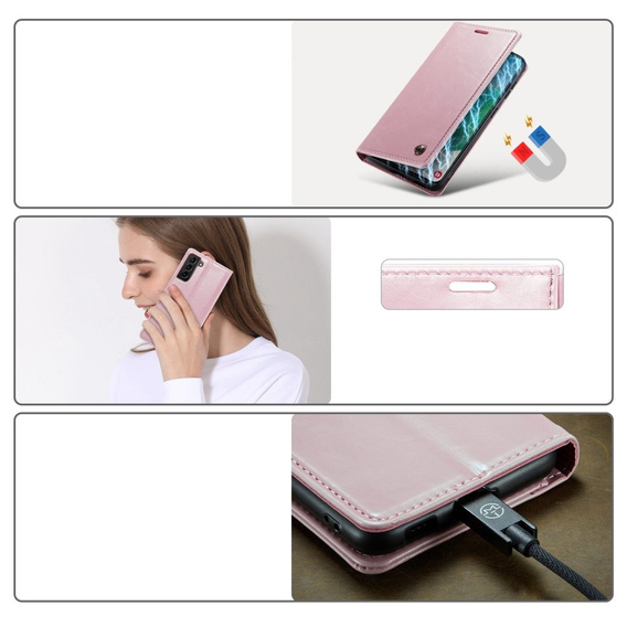 CASEME flipové pouzdro pro Samsung Galaxy S21 FE, Waxy Textured, růžové