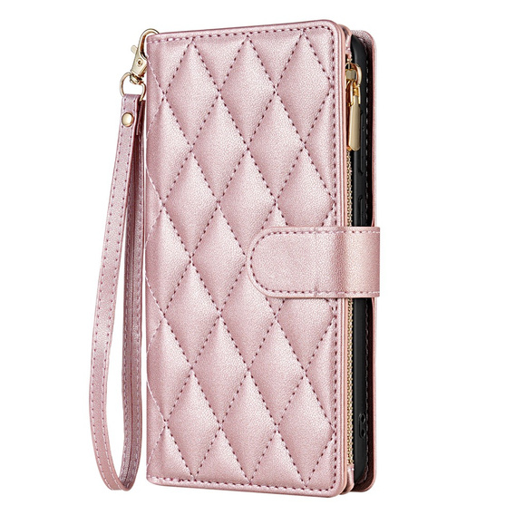 Pouzdro s klopou pro Samsung Galaxy A56 5G, Rhombus Crossbody Leather, růžové rose gold