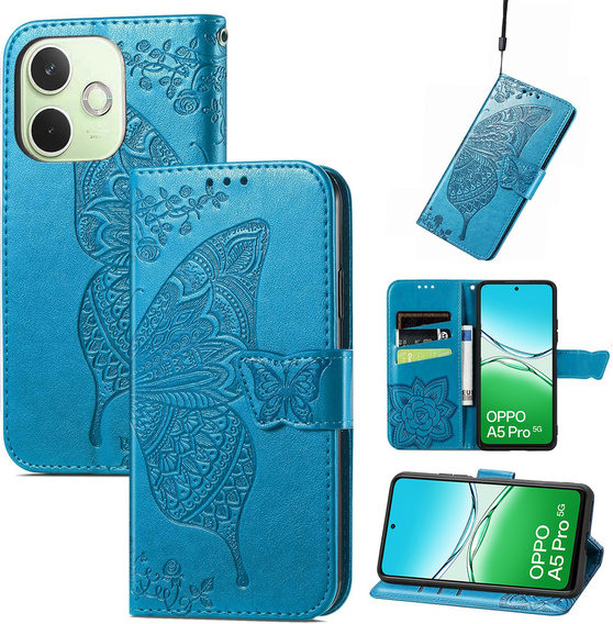 Klopové pouzdro pro Oppo A5 Pro 5G, Butterfly, modré
