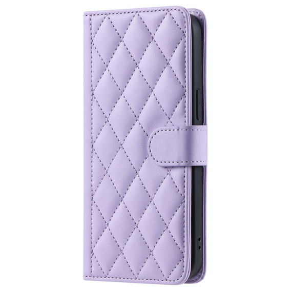 Pouzdro s klopou pro iPhone 16 Plus, Rhombus Crossbody Leather, fialové