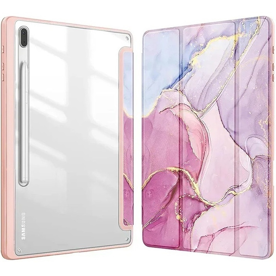 Pouzdro pro Samsung Galaxy Tab S10 FE+ Plus, Smartcase Hybrid, se slotem na stylus, Marble růžové