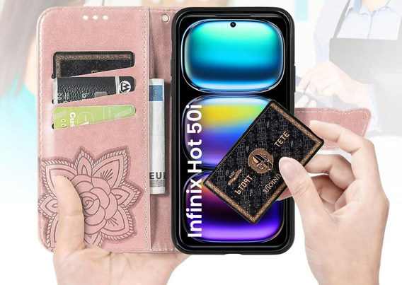 Klopové pouzdro pro Infinix Hot 50i 4G, Butterfly, růžové rose gold