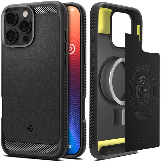 Pouzdro Spigen pro iPhone 16 Pro Max, Rugged Armor MagSafe, černé + tvrzené sklo 9H