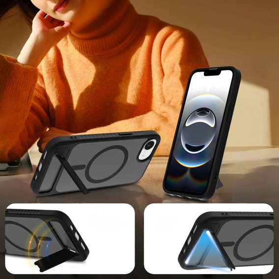 Pouzdro pro iPhone 16E, matný stojánek, pro MagSafe, černé