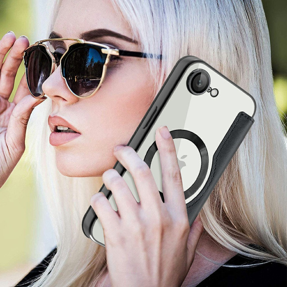 Klopové pouzdro pro iPhone 16E, RFID Wallet MagSafe CamShield, černé