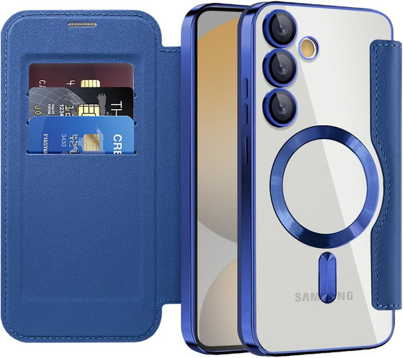 Klopové pouzdro pro Samsung Galaxy S25 FE, RFID Wallet MagSafe CamShield, námořnicky modré