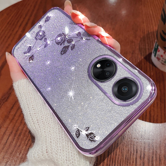 Pouzdro pro Oppo A78 4G, Glitter Flower, fialové