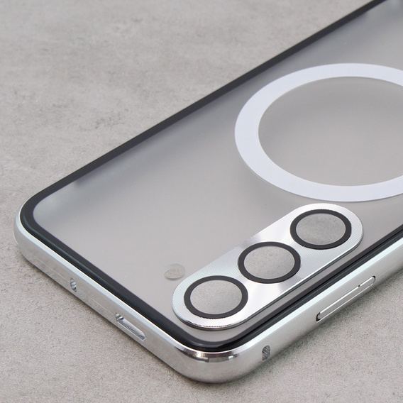 Magnetické pouzdro Dual Glass MagSafe pro Samsung Galaxy S23+ Plus, stříbrné