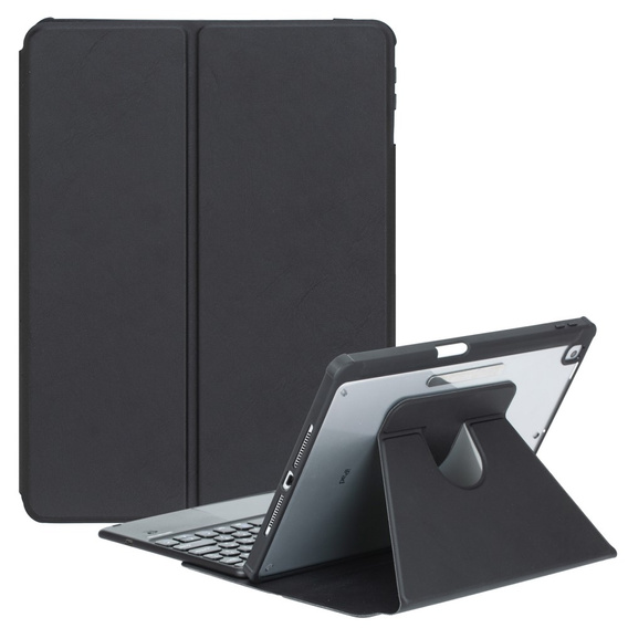 Pouzdro s klávesnicí pro iPad 11" 2025 A16 (11 gen.) / iPad 10.9" 2022 (10 gen.), Rotary 360° Leather, černé