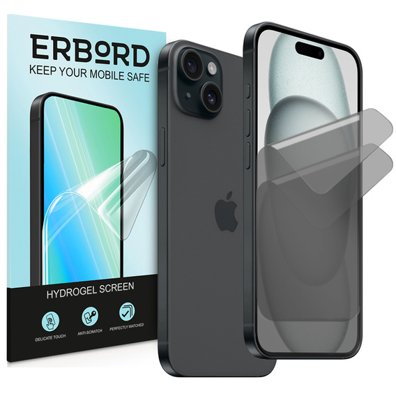 2 x Fólie na ochranu soukromí pro iPhone 15, ERBORD Anti-Spy Hydrogel