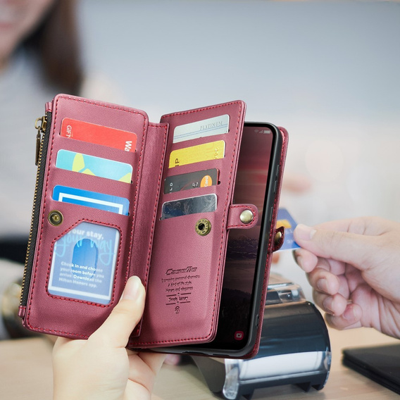 Pouzdro CASEME pro Samsung Galaxy A56 5G, RFID Leather Wallet, s popruhem přes rameno, červené