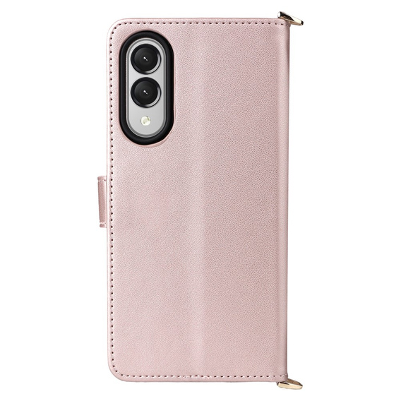 Flipové pouzdro pro Samsung Galaxy S25 Edge, Crossbody Leather Wallet, růžové