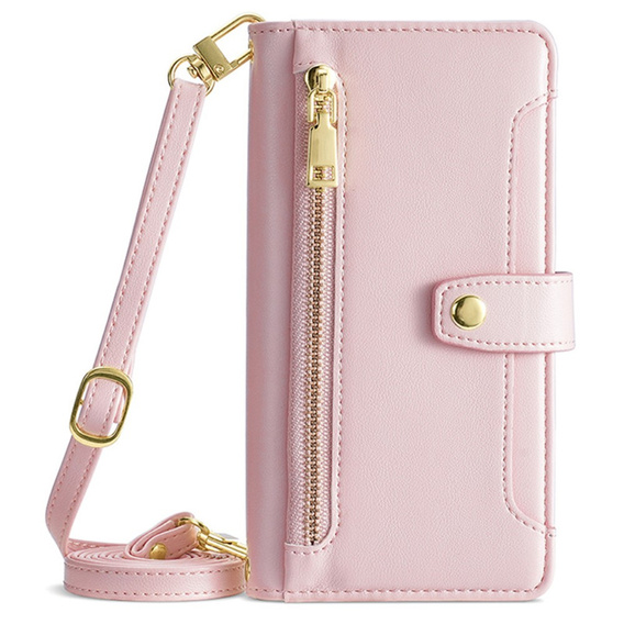 Klopové pouzdro pro Samsung Galaxy A16, Wallet Zipper Pocket, růžové